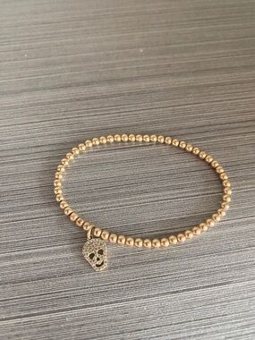 Gold filled Beaded Bracelet with Crystal Skull Charm - Non Tarnish